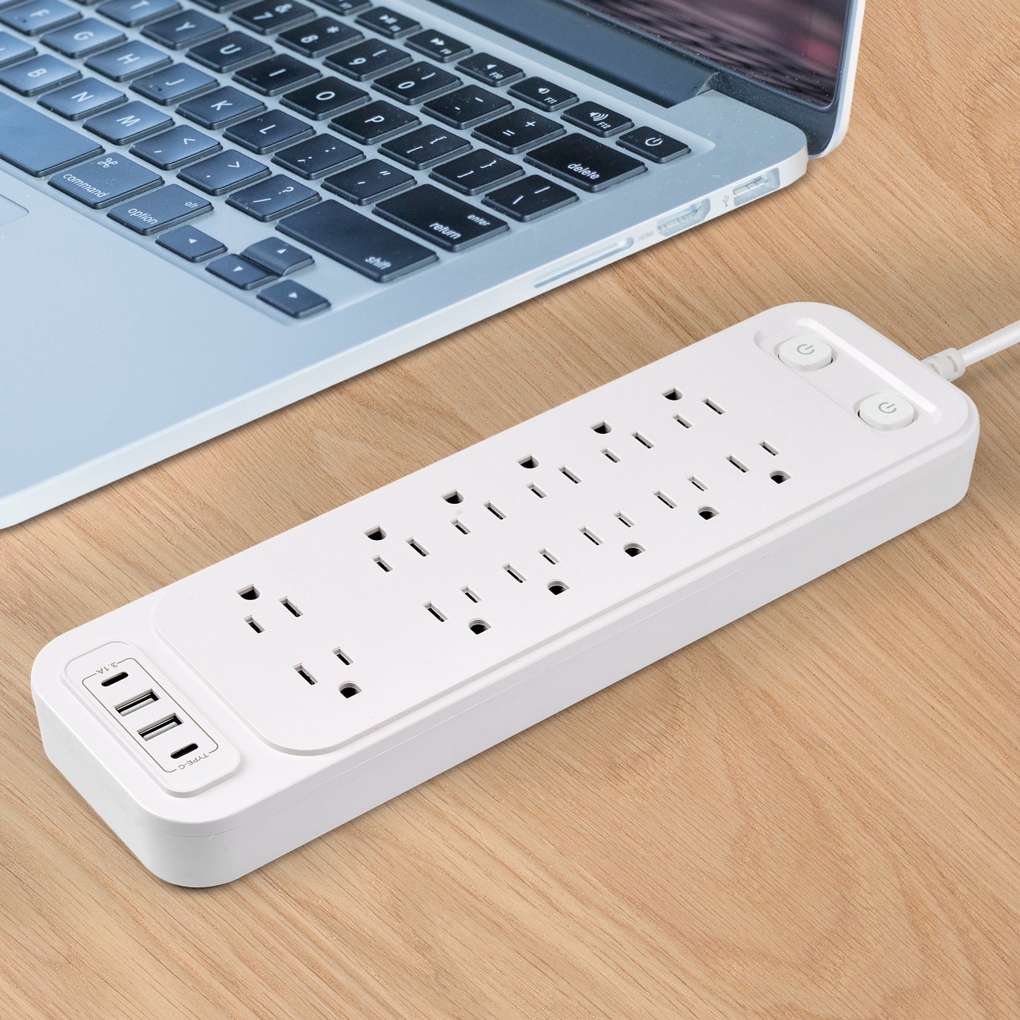 12 AC Output US Power Socket Board with Safety Switches 2M Extension Wire American Standard Power Strip 2 USB 2 Type-C Port